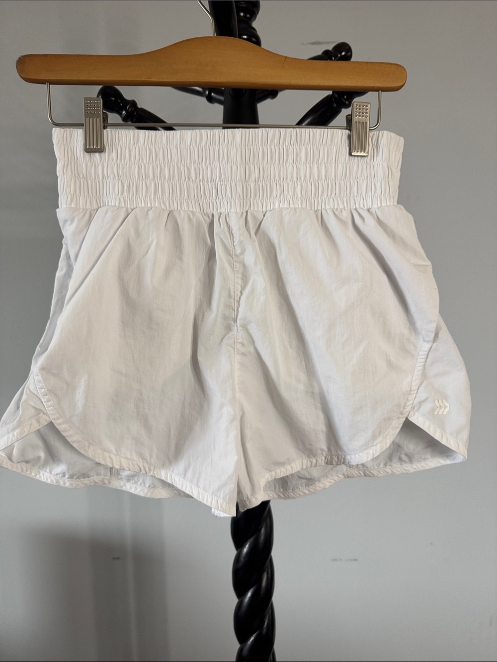 Women’s White Elastic-Waist Running Shorts